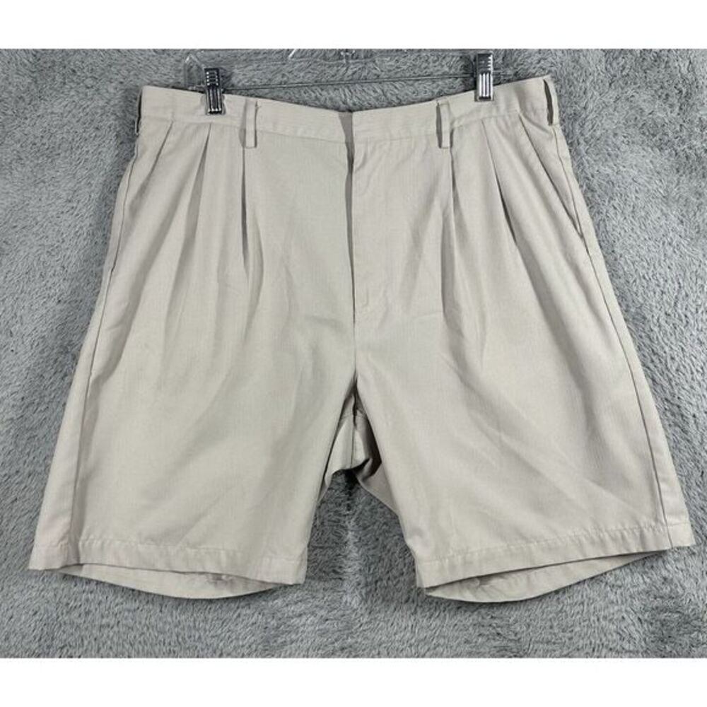 Nike Golf Shorts Men Size 36 Drifit Khaki Chino  Pleated Front Logo Vintage